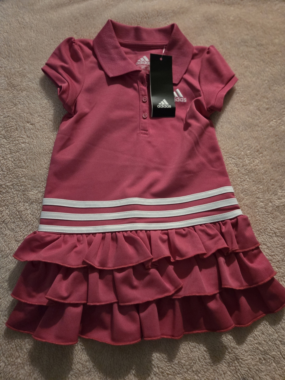 adidas Pink Polo Ruffle Dress with White Stripe